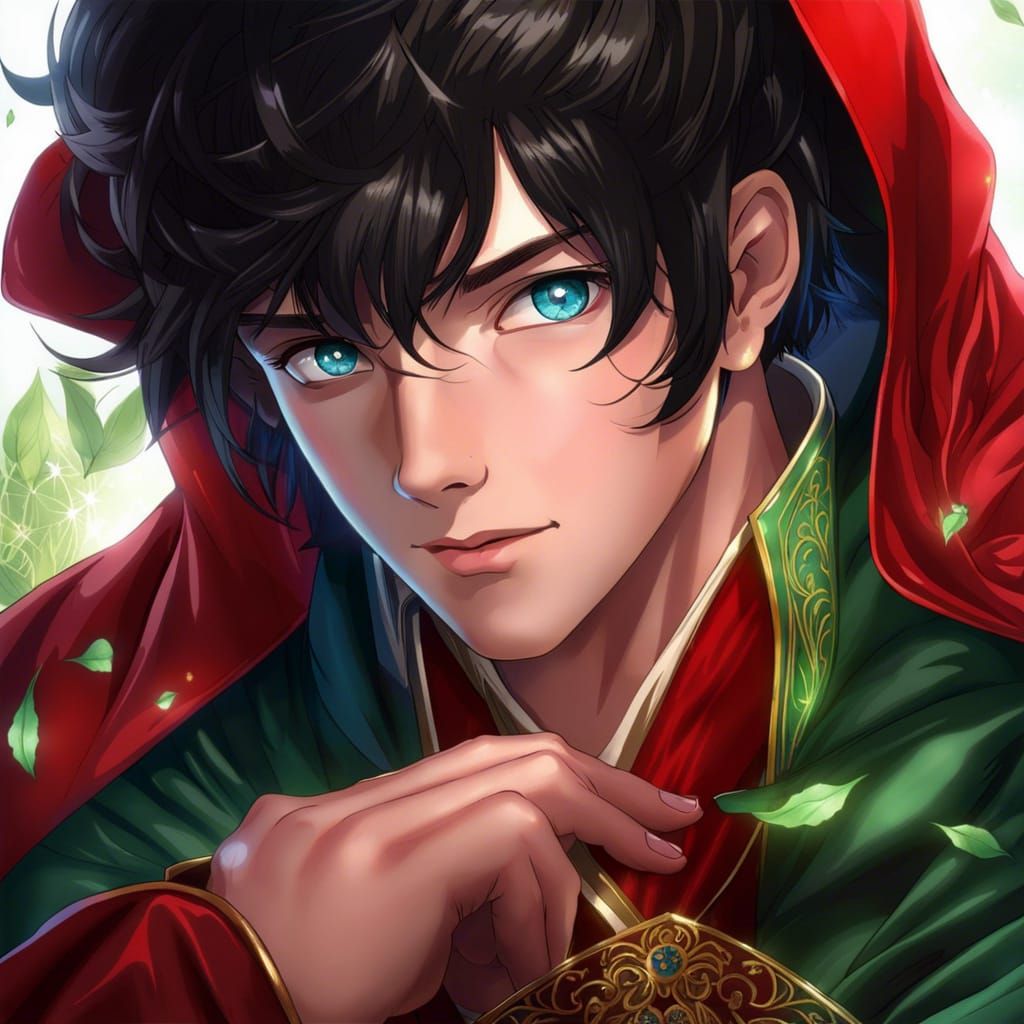 Anime Man with Wind Magic in Red Robes