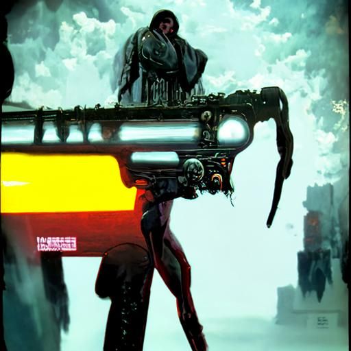 Cyberpunk Machine Gun in Neon Horror Style