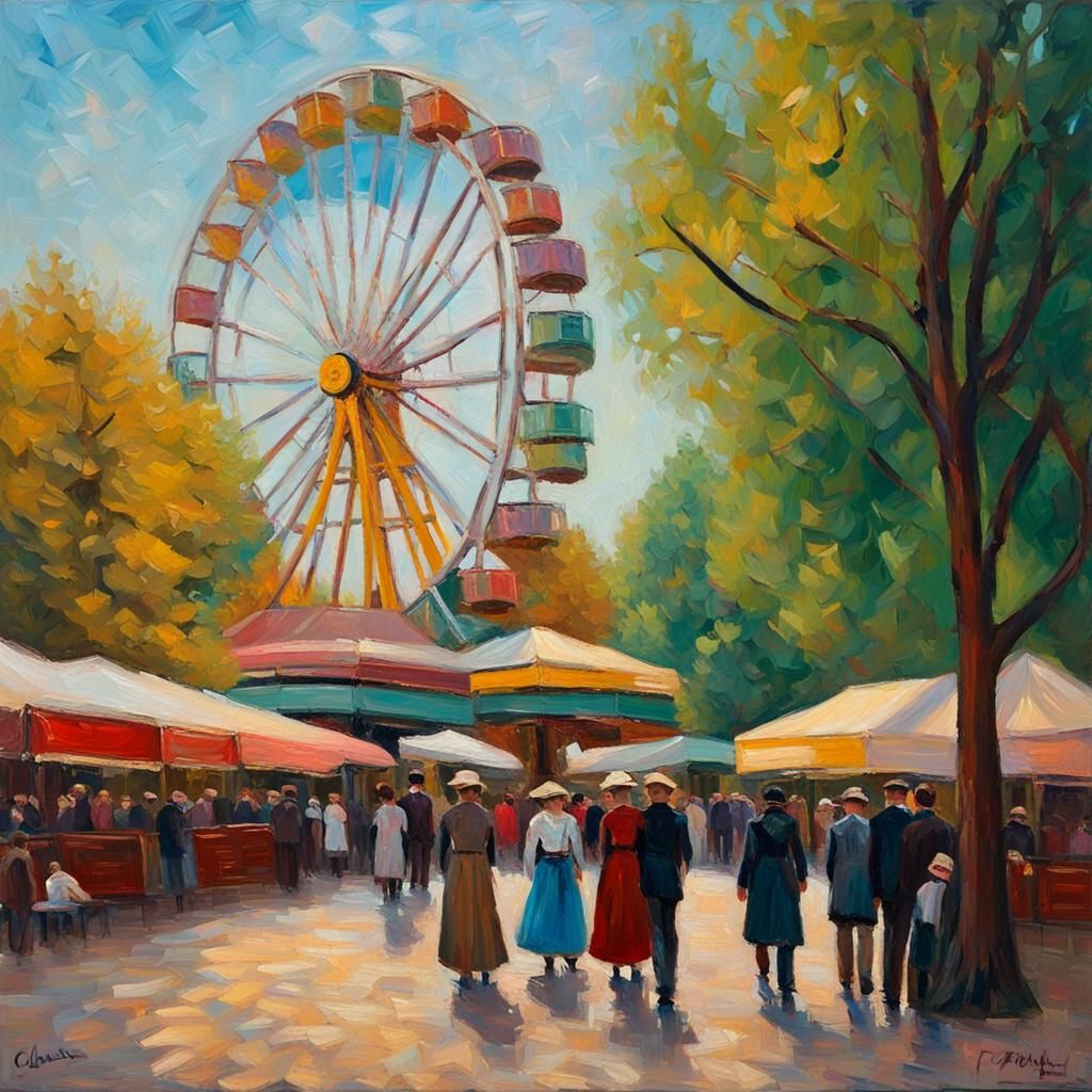 Vienna Prater Park Ferris Wheel in Expressionist Style