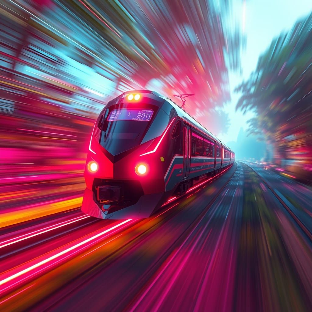 Cyberpunk Train Blasts Through Vibrant Countryside