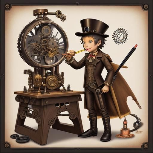 Steampunk Stick Figure Encourages Drawing