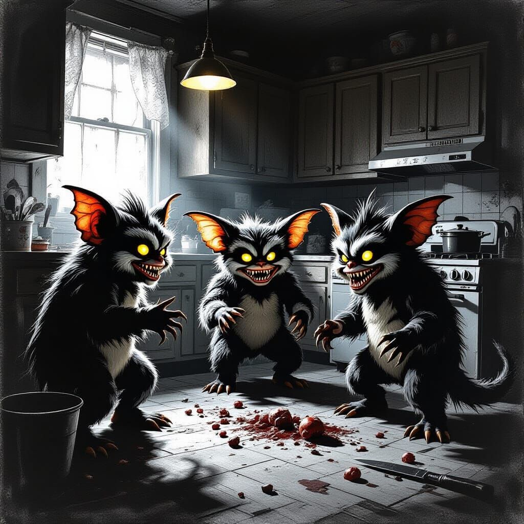 Gremlins Unleash Chaos in a Doré-Inspired Kitchen