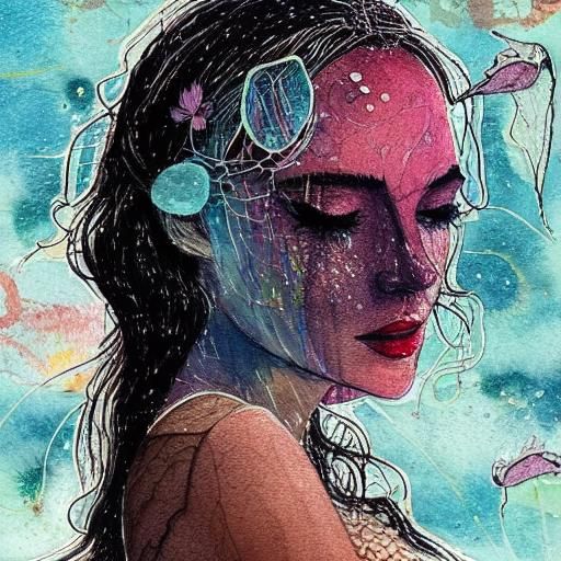 Post-Apocalyptic Summer: Digital Watercolor of a Lonely Woma...