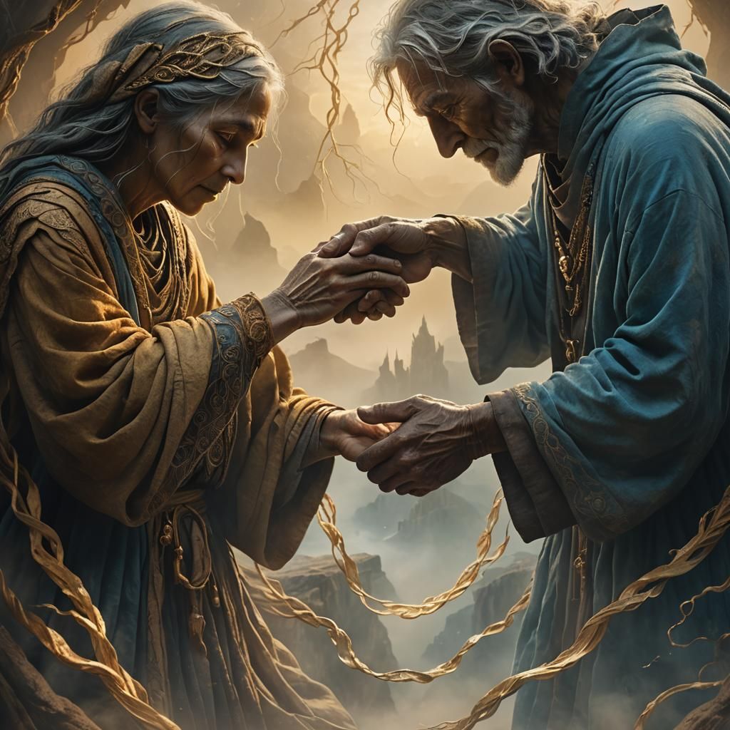 Hands United in Mystical Matte Painting