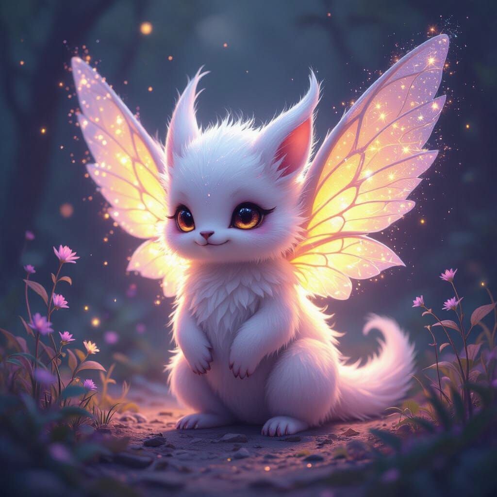 Adorable Creature with Sparkly Pastel Wings