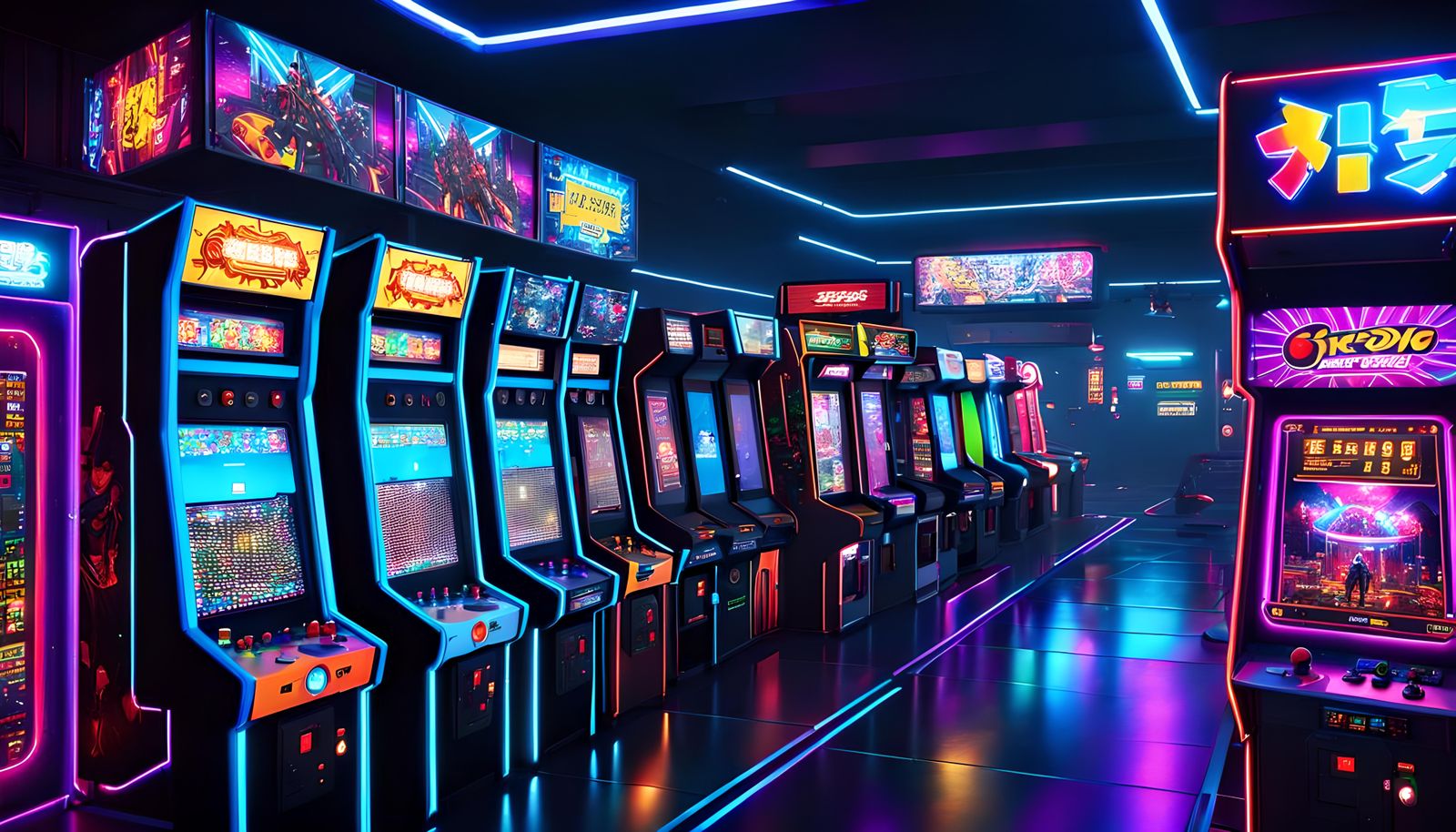 Cyberpunk Arcade in Neo-Impressionistic Anime Style