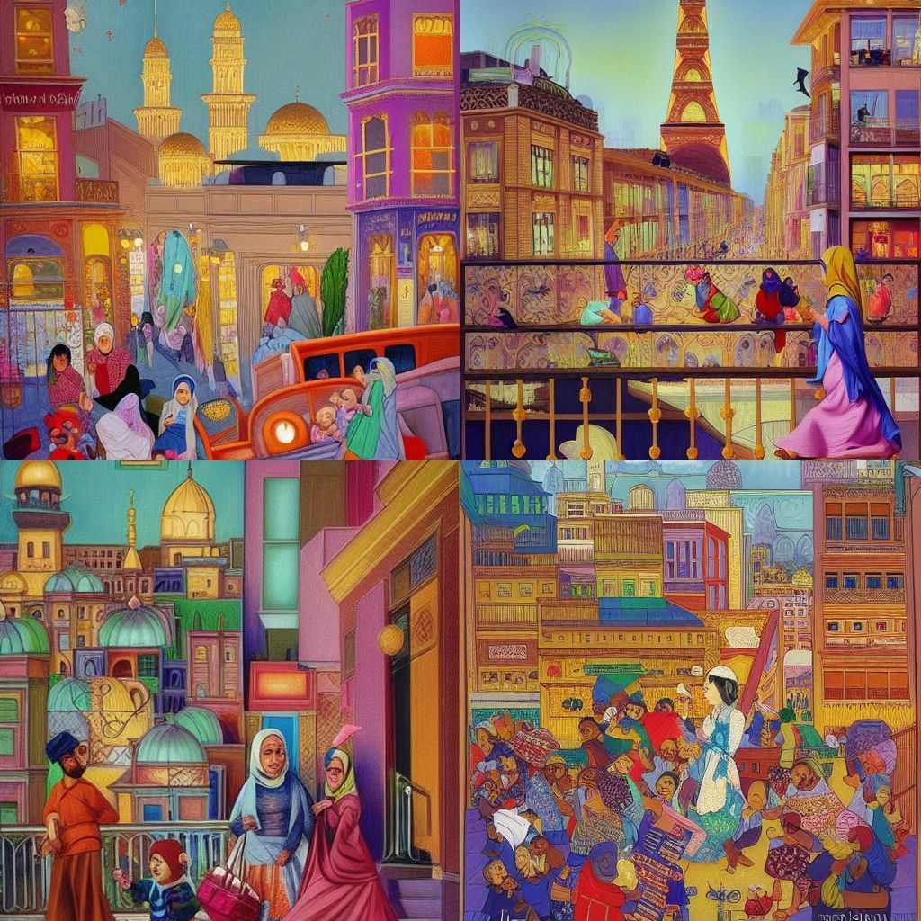 Women and Children in the City, Photorealistic Style