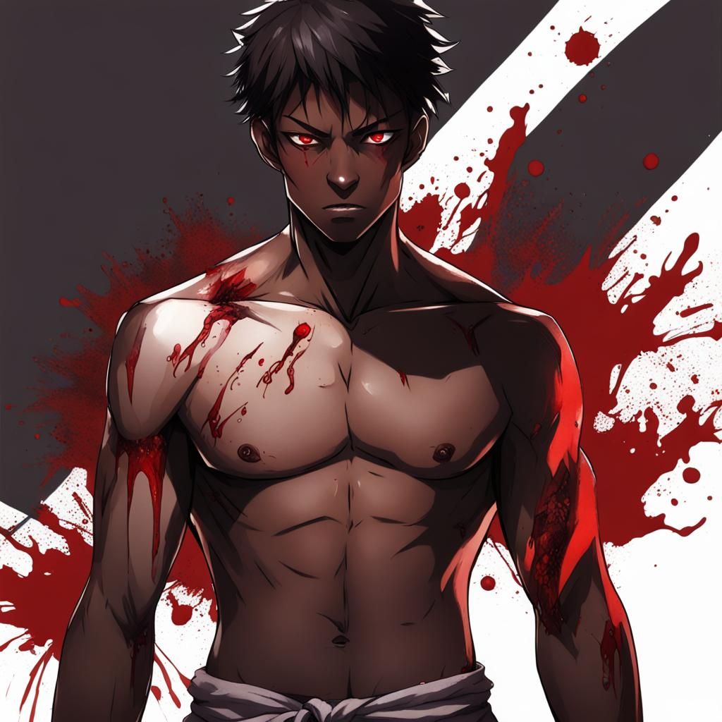 Bloody Martial Artist with Red Eyes