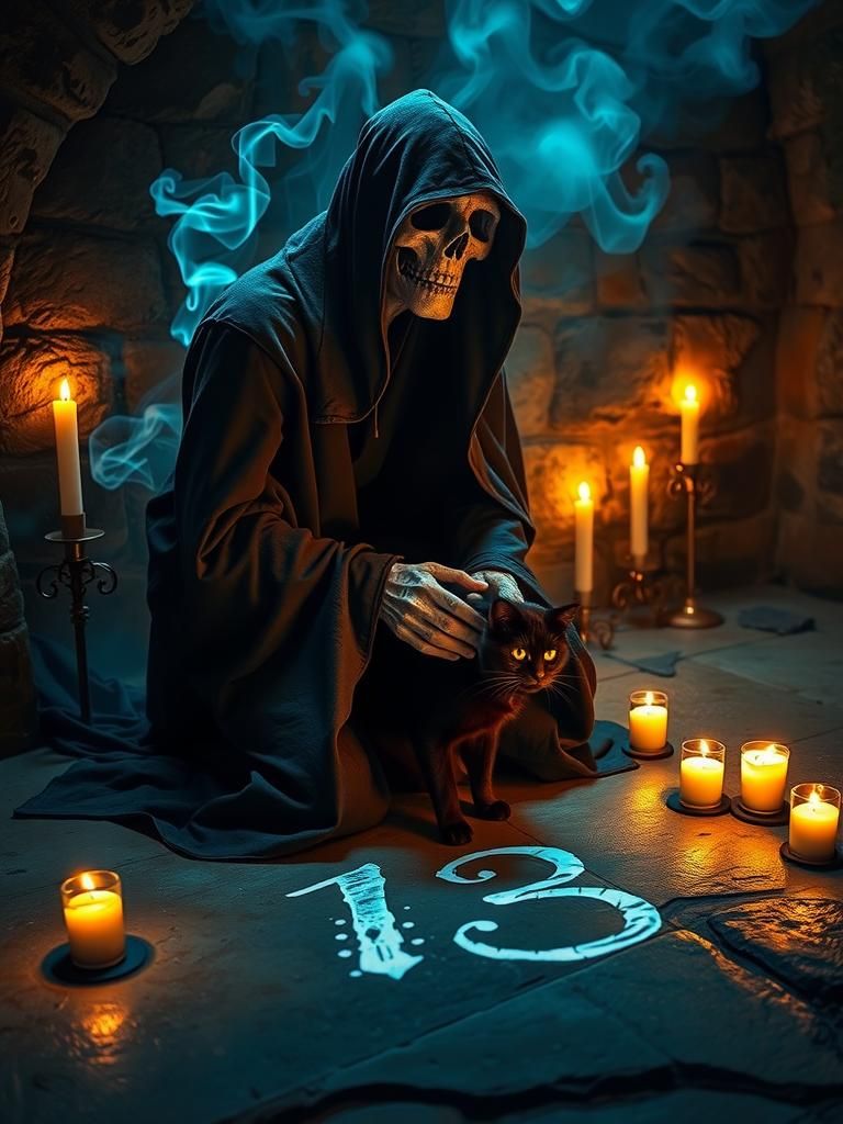 Ethereal Death Cradles Cat in Haunting Scene