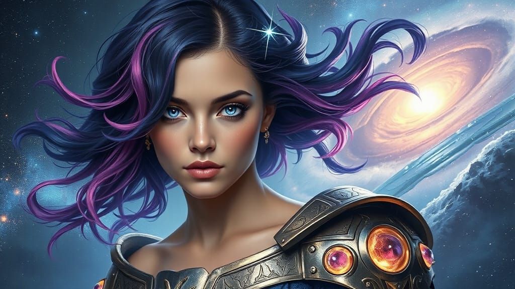 Cosmic Princess in Swirling Galaxy Digital Art