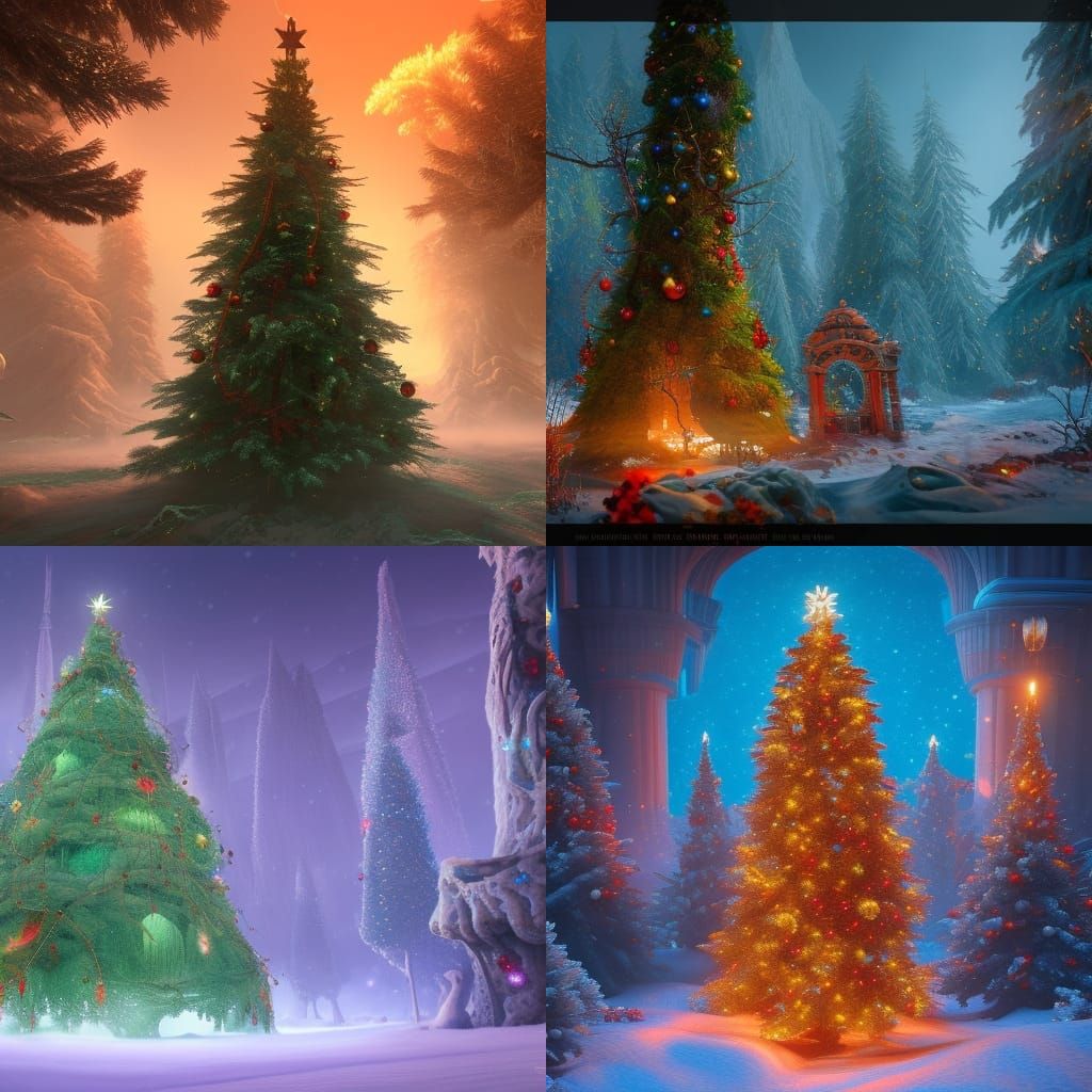 Fantastical Christmas Tree Matte Painting in Deep Color