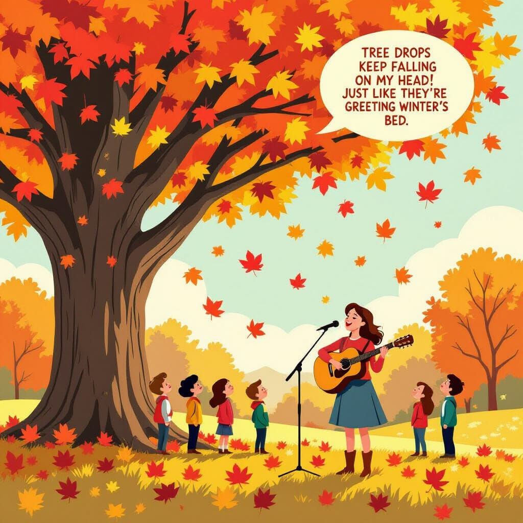 Teacher Sings to Students Under Autumn Tree in Wisconsin