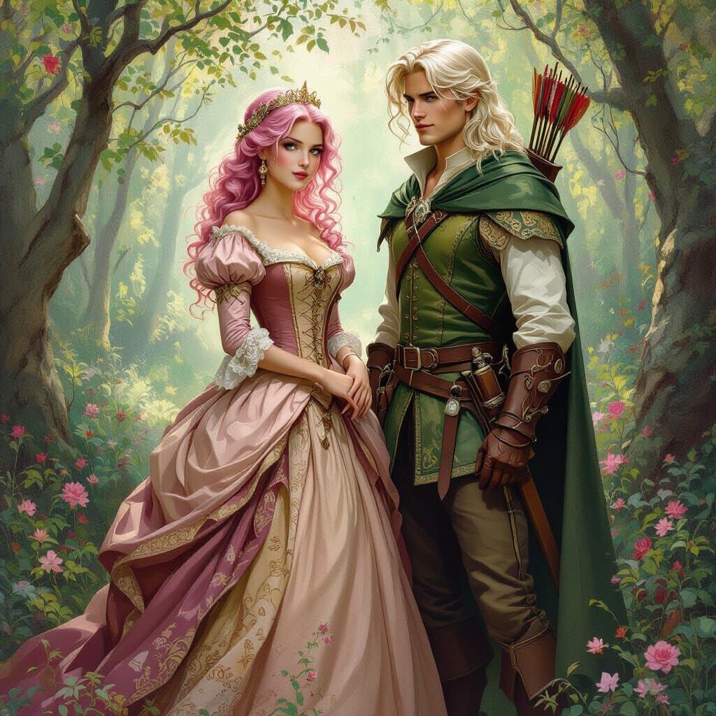 Princess and Robin Hood in Impressionist Style