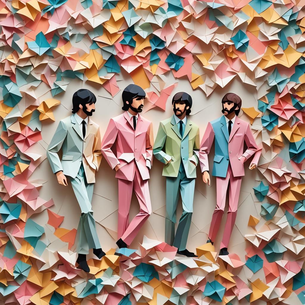 The Beatles Posing in Colorful Paper Collage