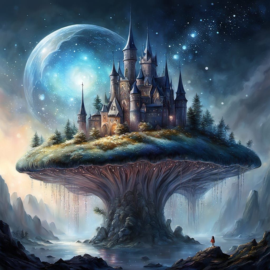 Surreal Cityscape on a Majestic Mushroom Throne