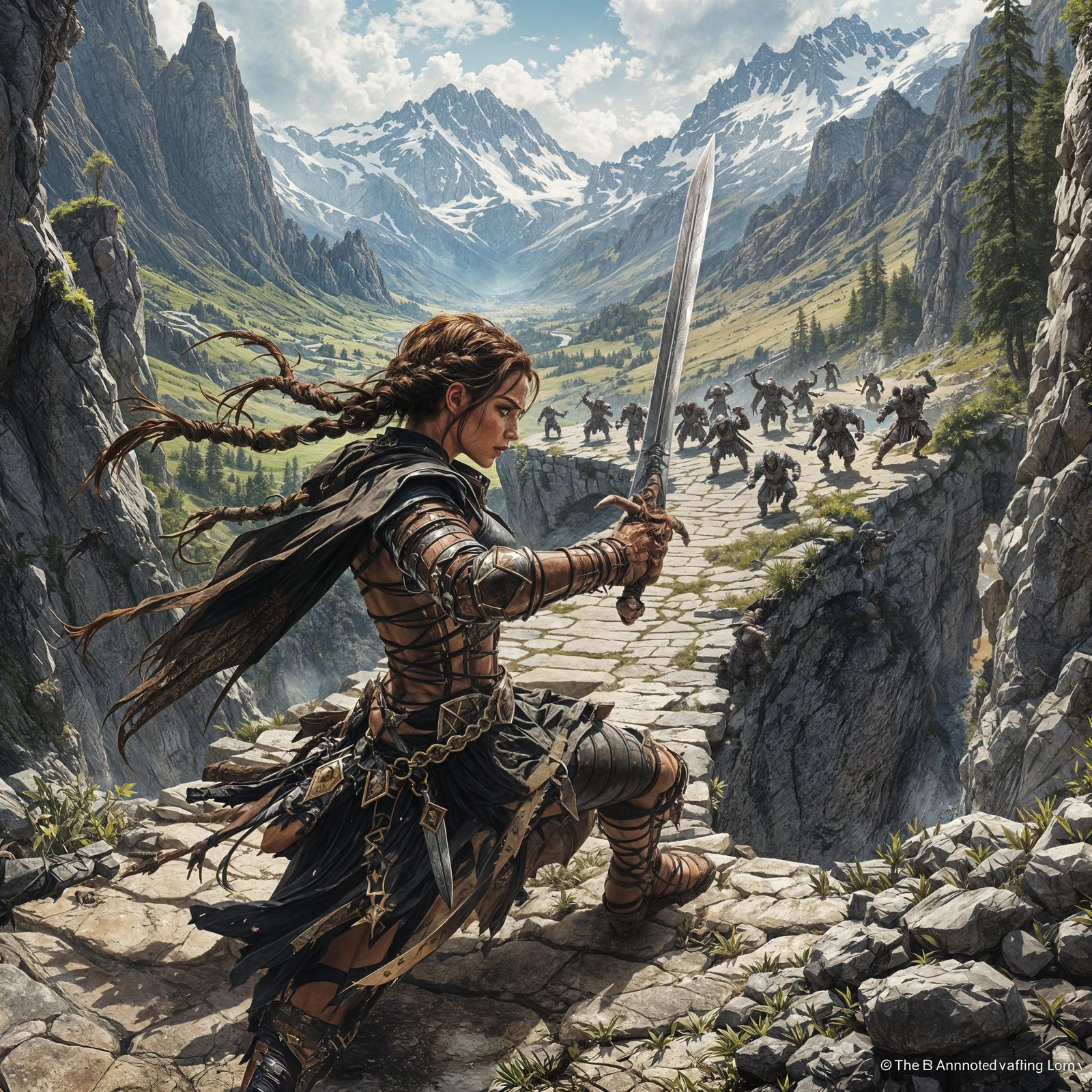 Epic Dark Fantasy Battle Scene with Adventuress