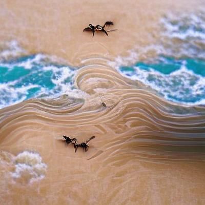 Surreal Ants Flying Over the Ocean