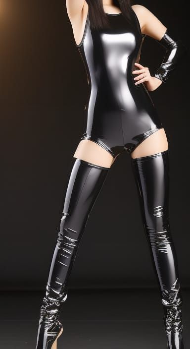 Asian Girl in Latex Plugsuit: Realistic Photoshoot
