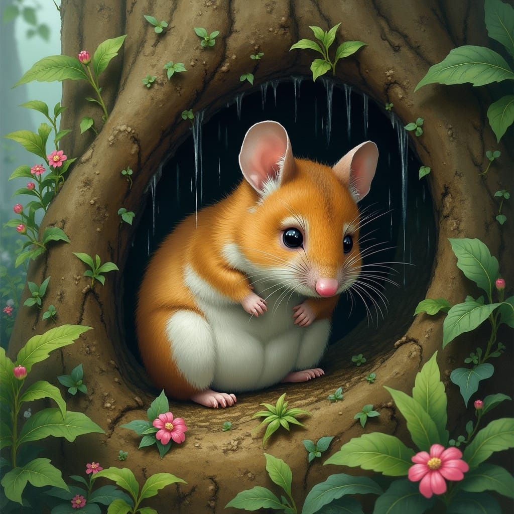 Dormouse Finds Shelter in a Misty Forest