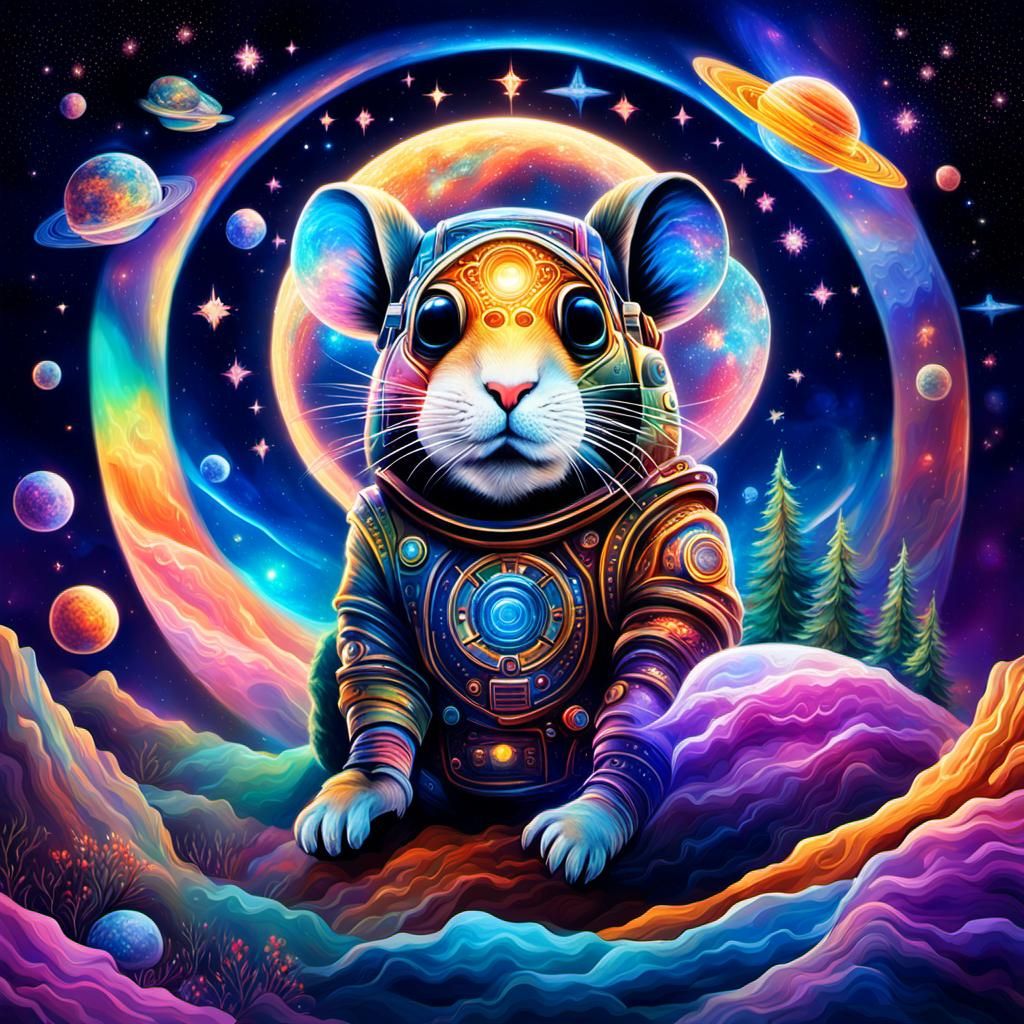 Man Running in Hamster Wheel of Life as Astral Illustration
