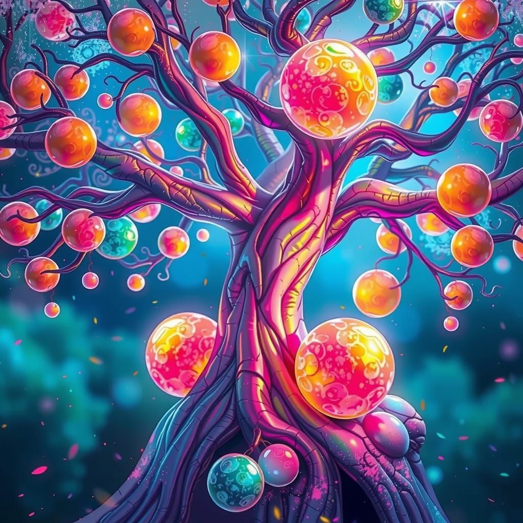Rainbow Tree of Wonder in Futuristic Digital Art