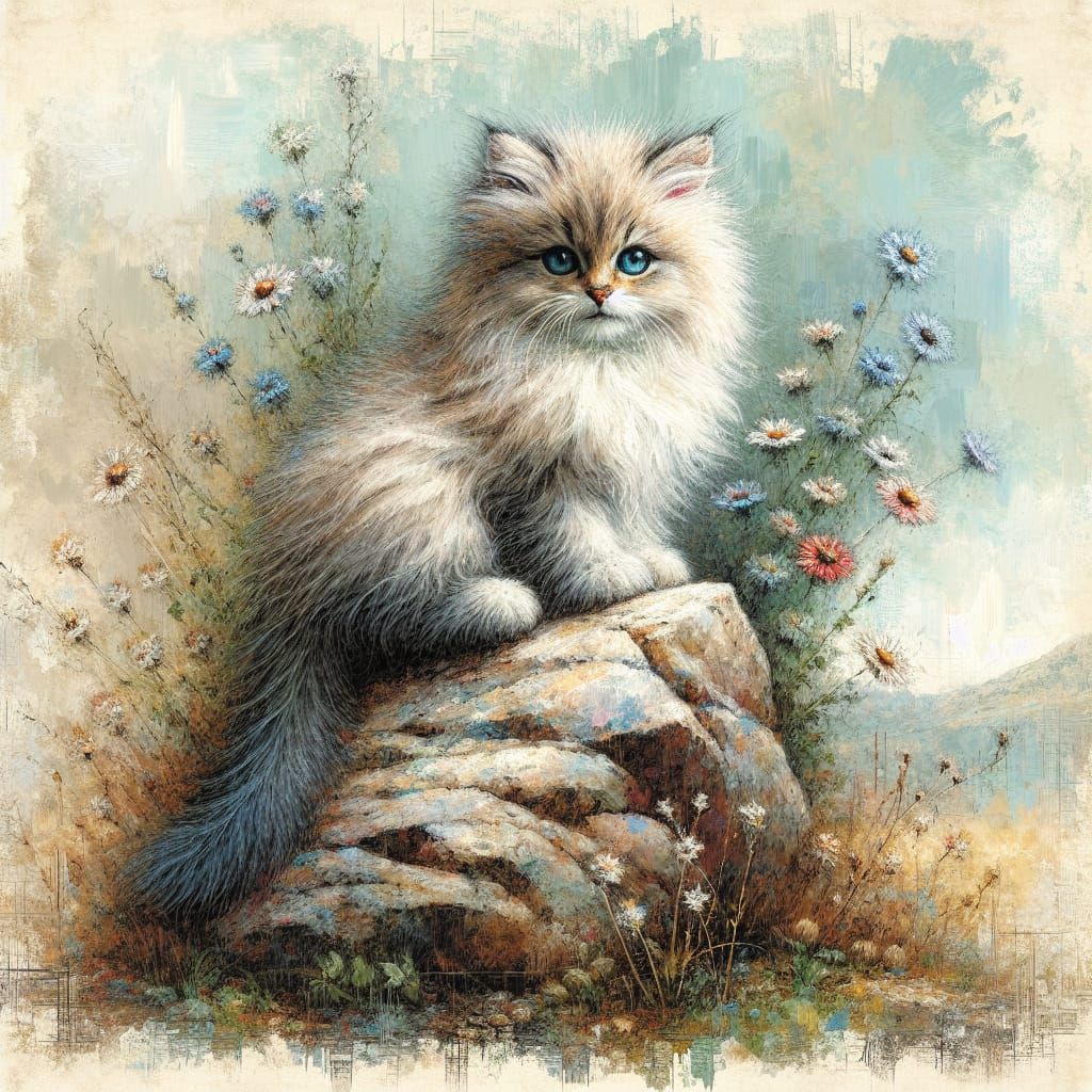 Pastel Cat Portrait in Vintage Painting Style