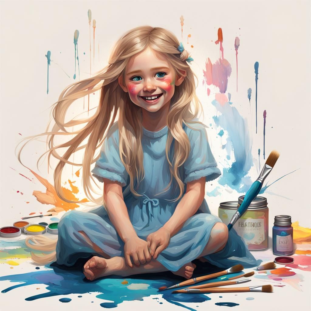 Girl Painting in Bedroom: Hyper-Realistic Digital Art