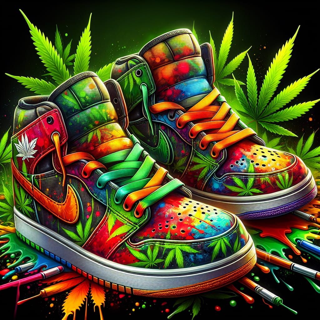 Cannabis Shoes in Vibrant Graffiti Art