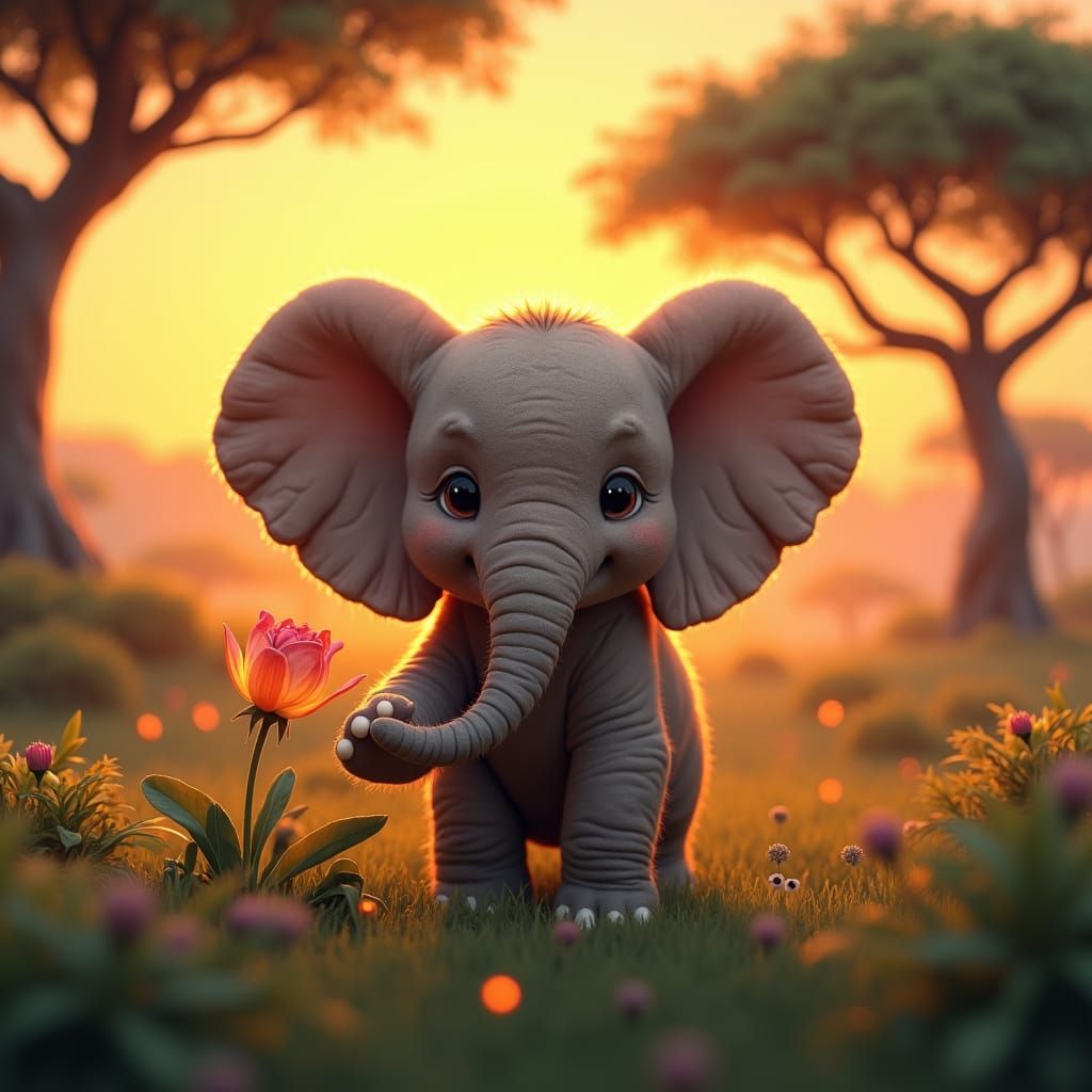 Elephant in Savannah Sunset: Fantasy Concept Art