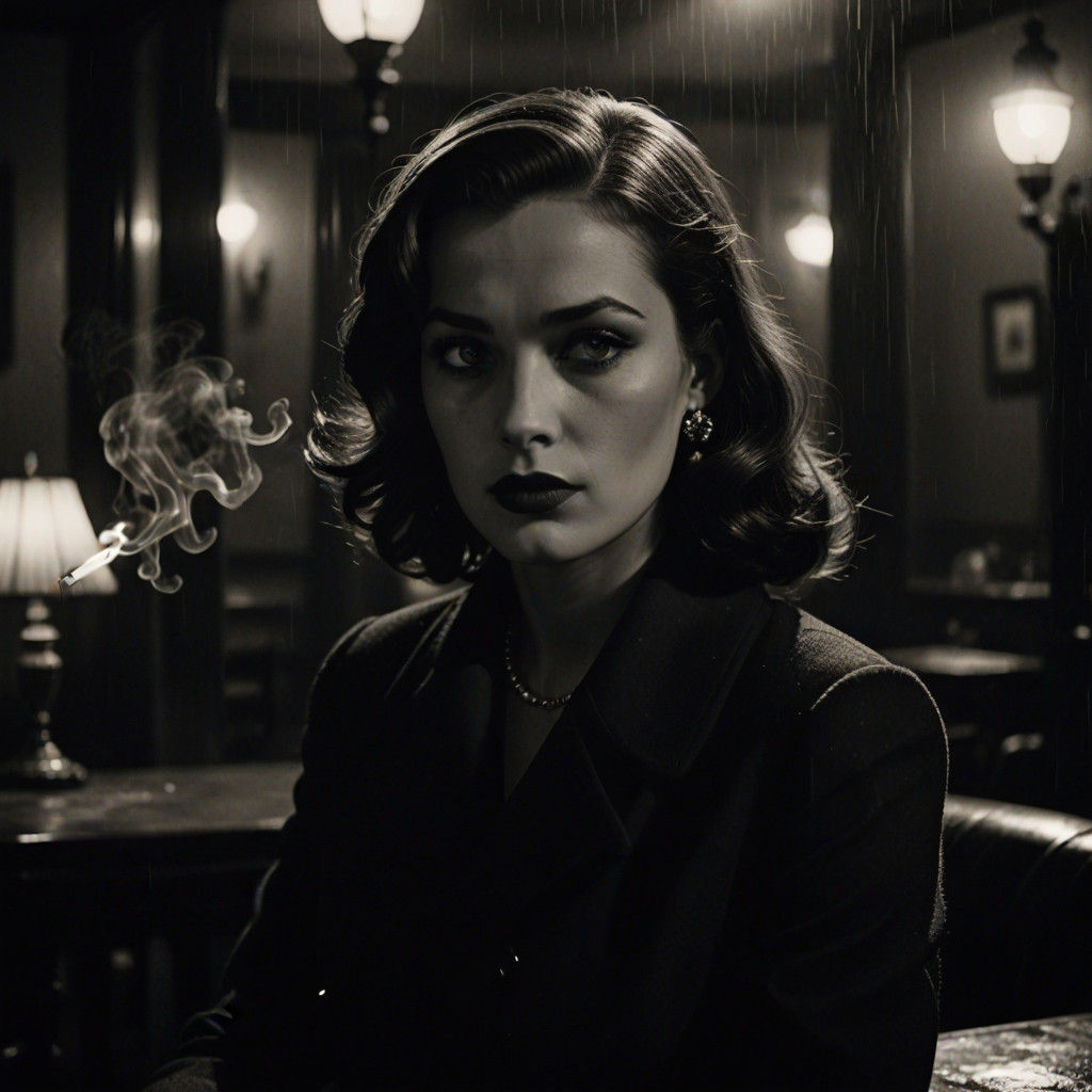Mysterious Femme Fatale in High Contrast Cinematic Style