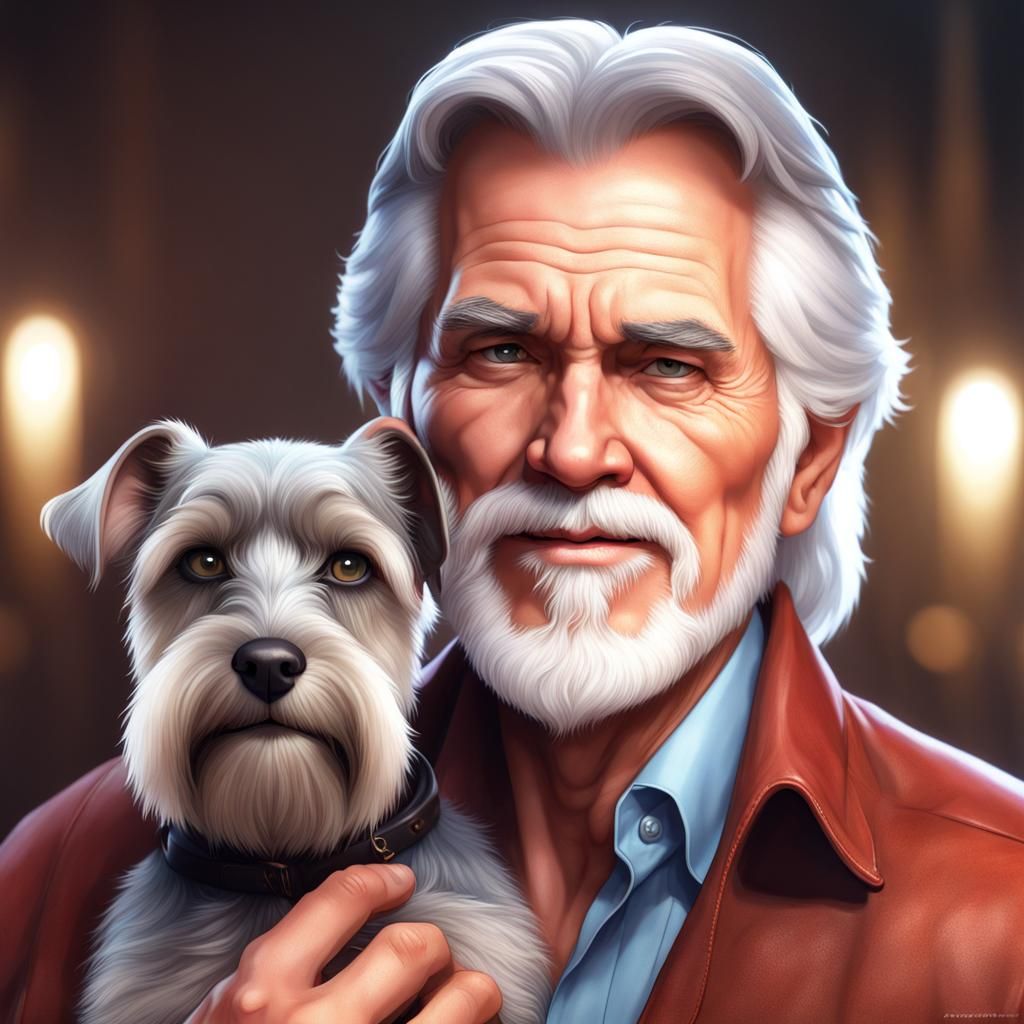 Kenny Rogers Portrait with Miniature Schnauzer