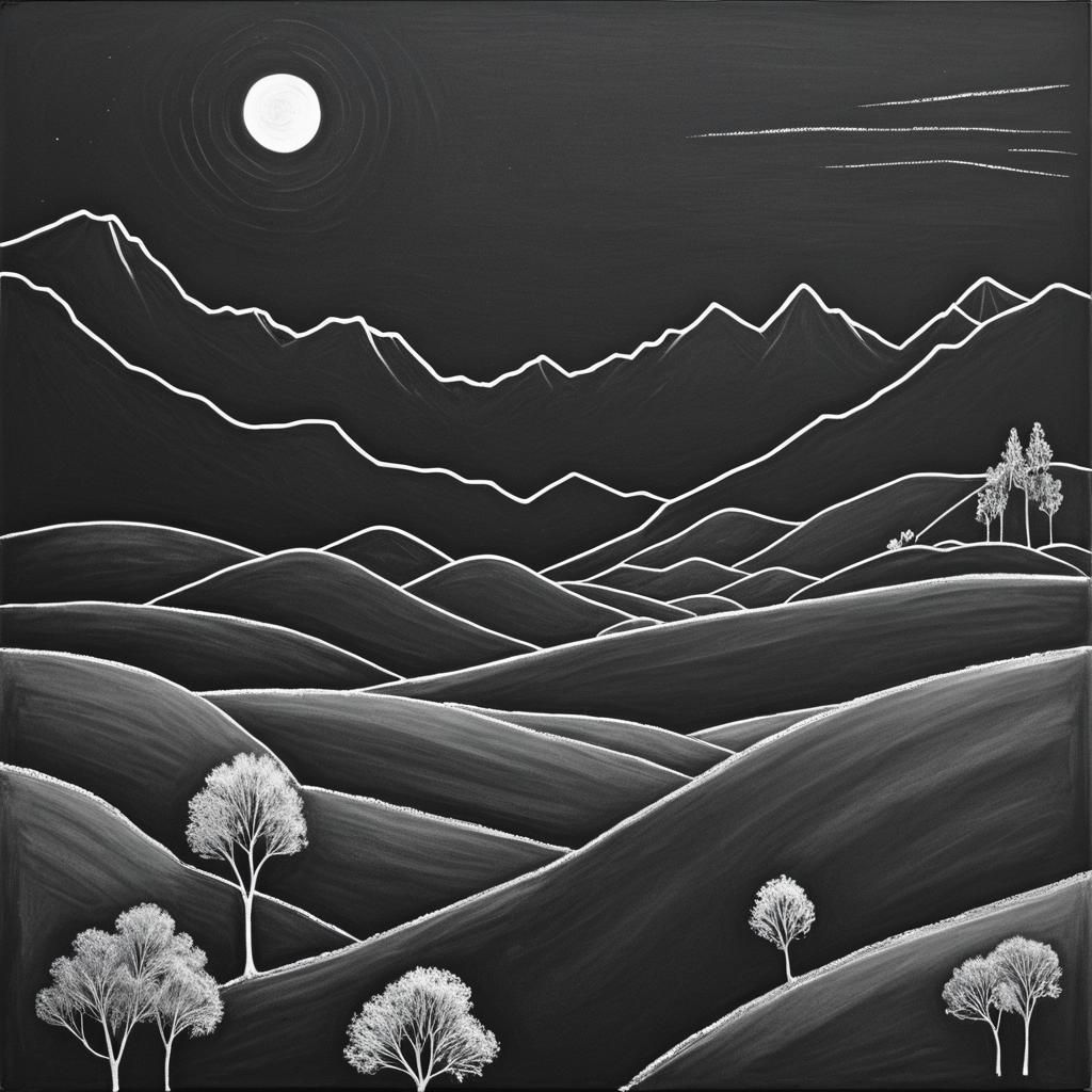 Minimalist Surreal Landscape in Chalk Drawing Style