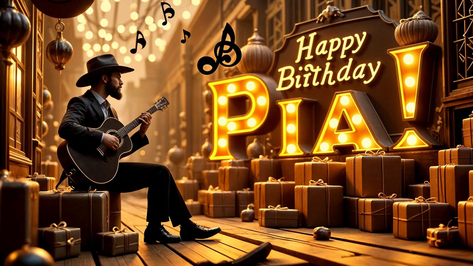 Chibi Guitarist Cowboy Celebrates Birthday in Vibrant Colors