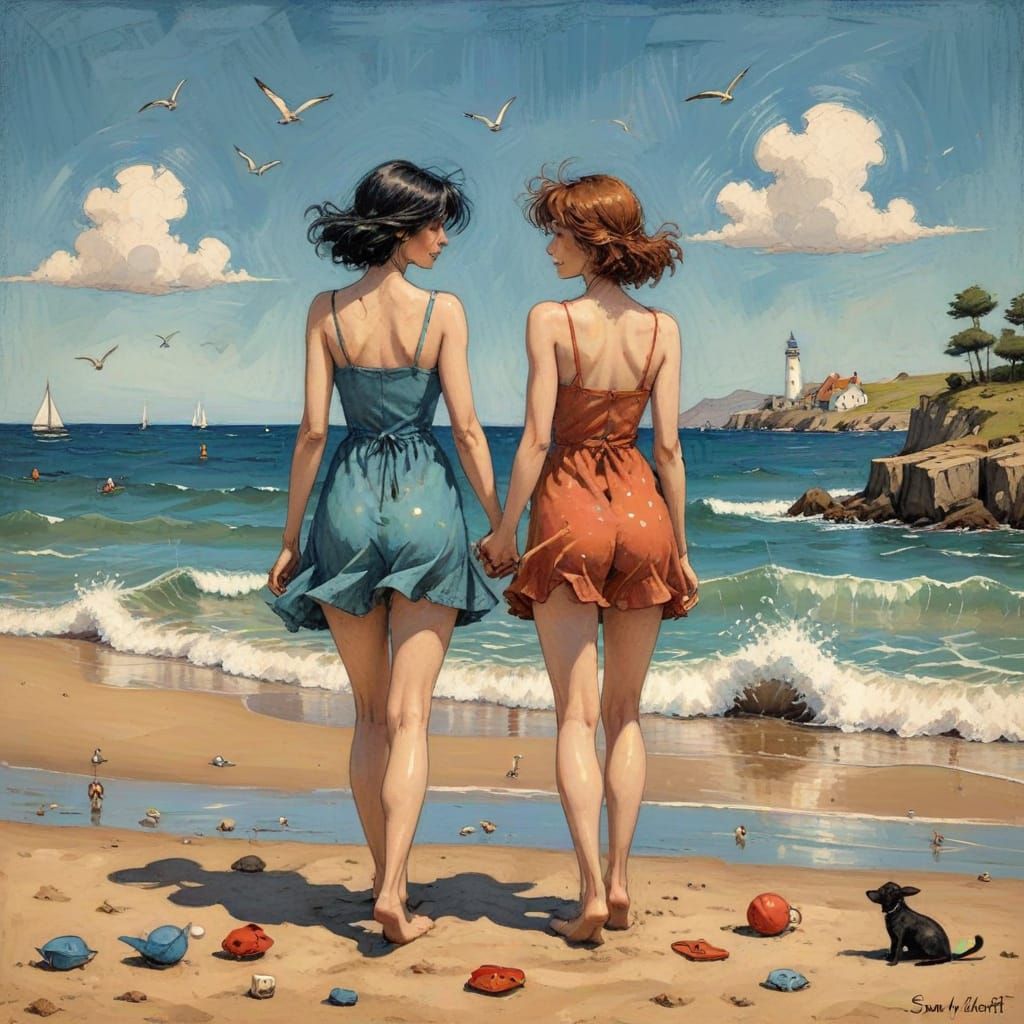 Beach Friends in Naive Sensual Style