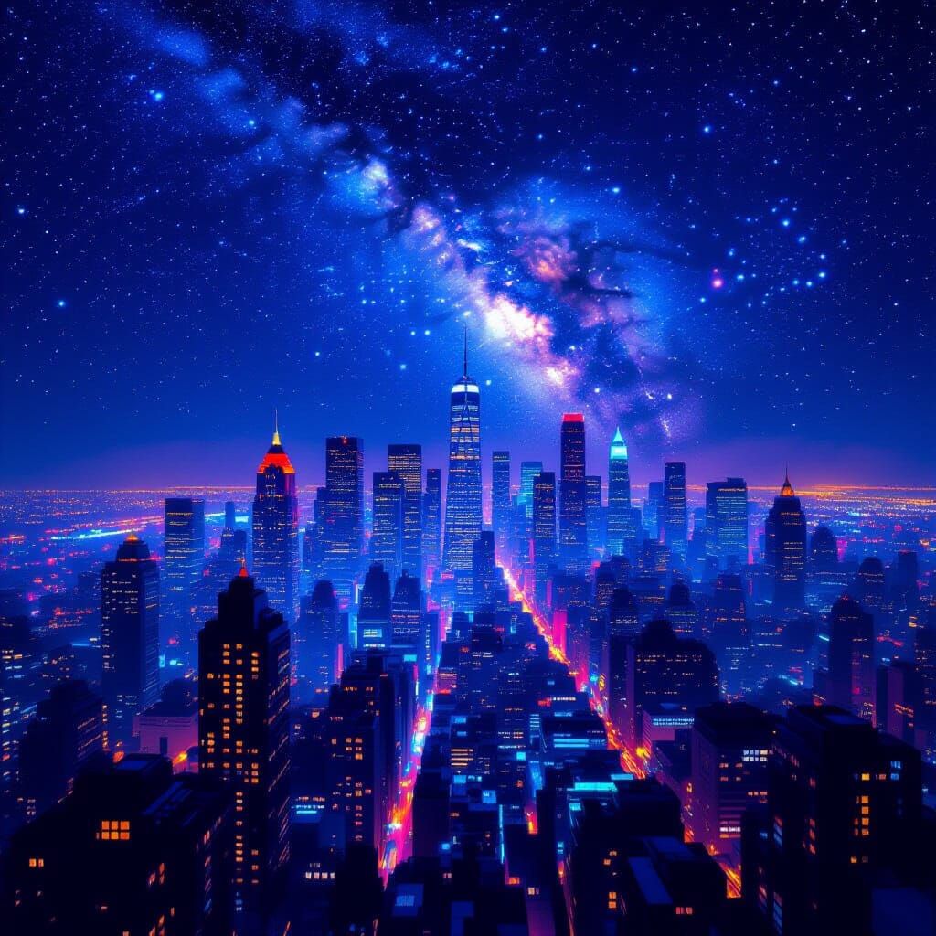 Vibrant Cityscape at Night: Hyperrealistic Digital Painting