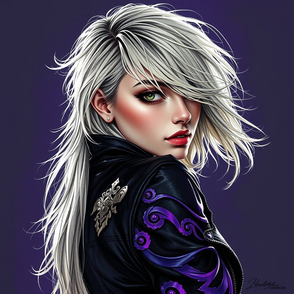 Glamorous Dark Fantasy Portrait in Ink Style