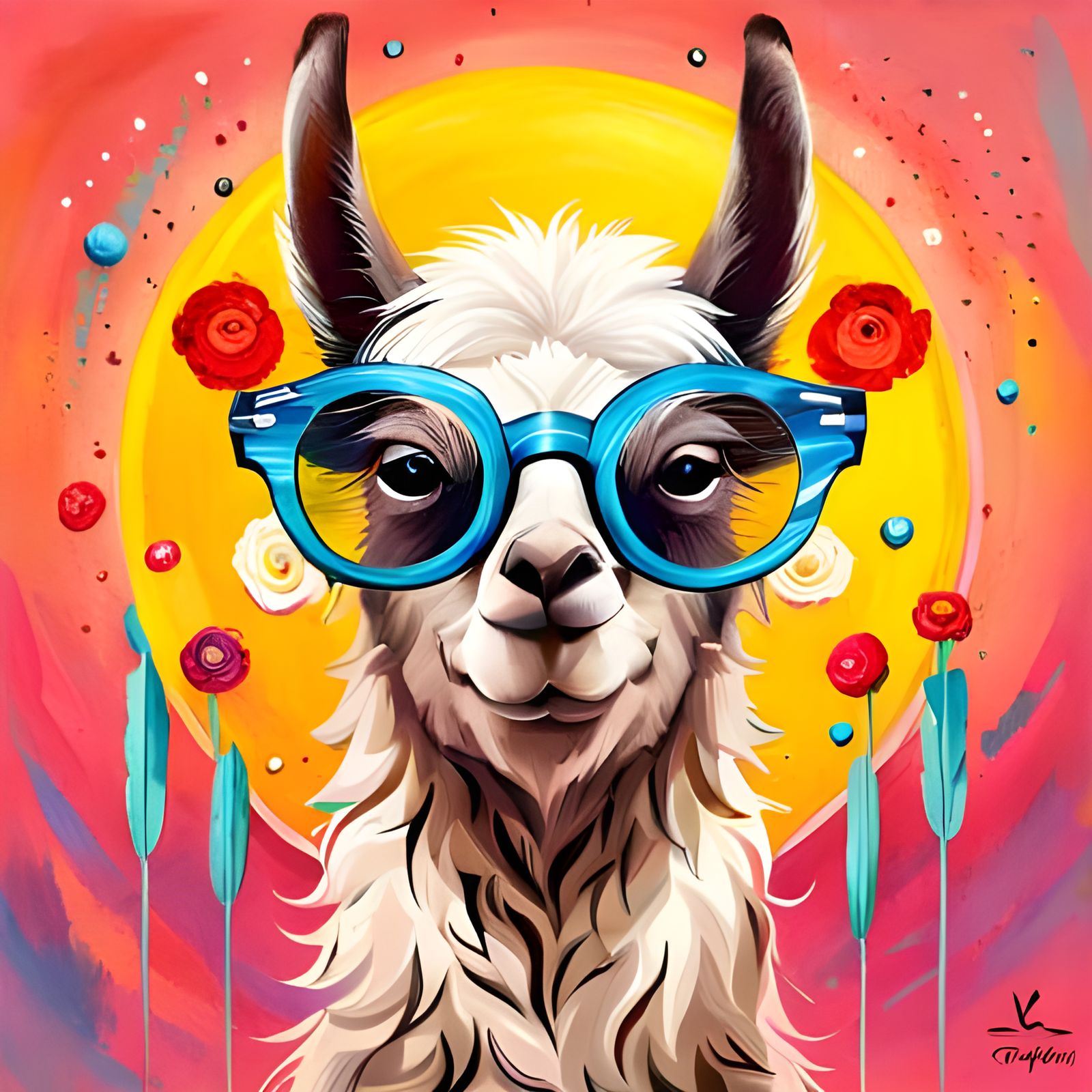 Happy Llama Portrait with Glasses