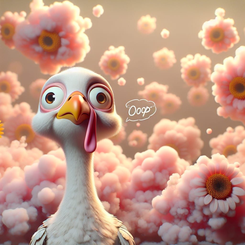 Surprised Turkey in Sunflower Mist: CGI Whimsy