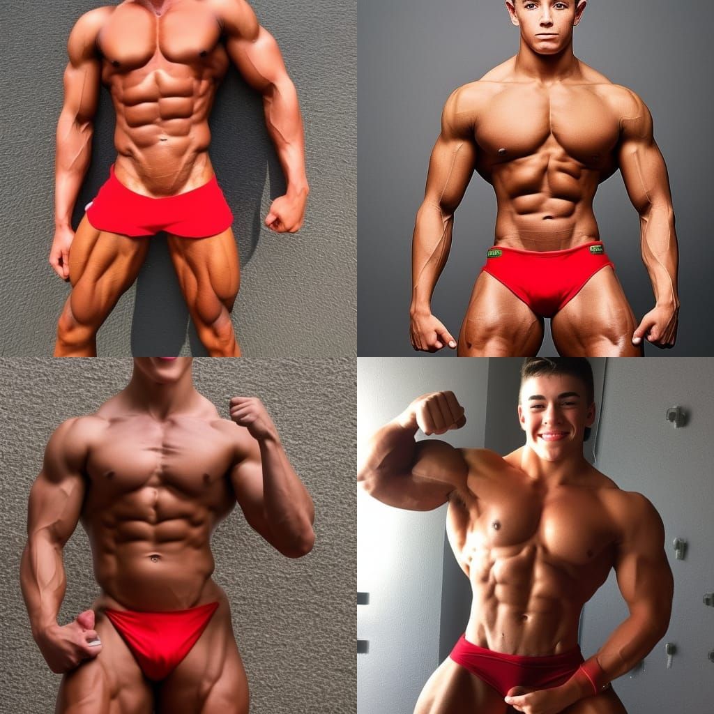 Victorious Young Bodybuilder Flexing Biceps
