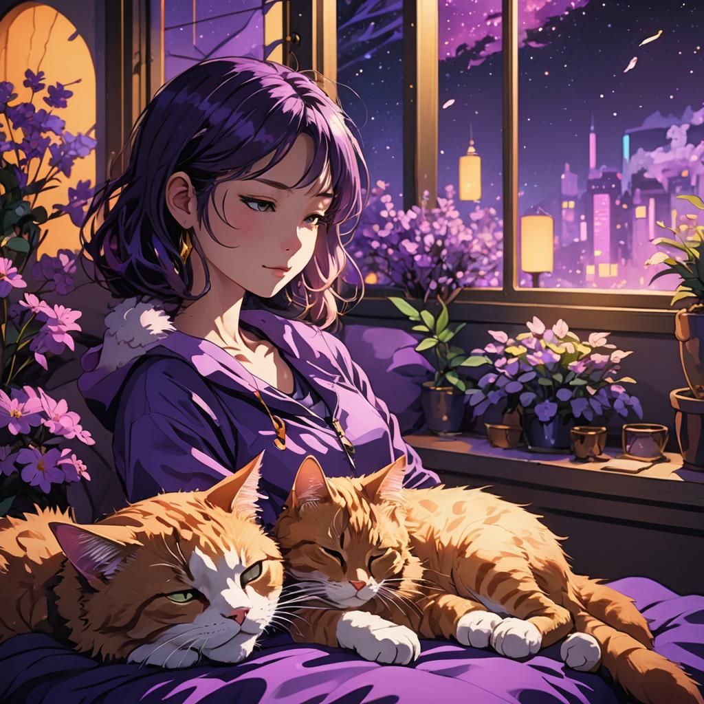 Peaceful Slumber in Anime-Style Neon Fantasy