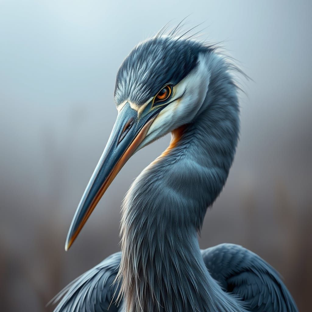 Majestic Great Blue Heron Portrait in Photorealistic Detail