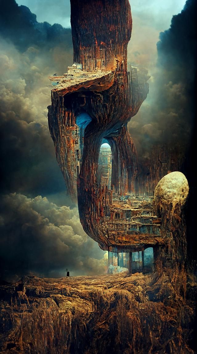 Ominous Retrofuturistic Building with Glowing Entrance