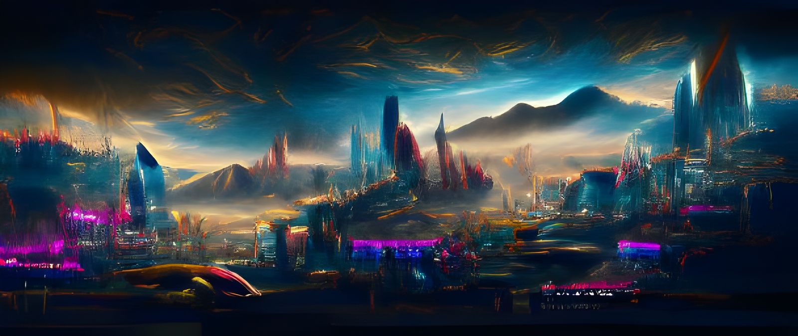 Cyberpunk City on Alien World in Digital Art Style