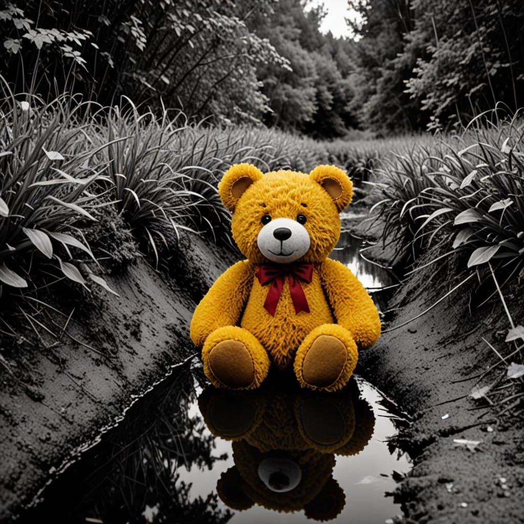 Surreal Teddybear in a Desolate Landscape