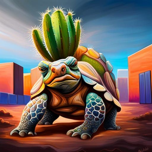 Cactus Shell Tortoise in Graffiti Art Style