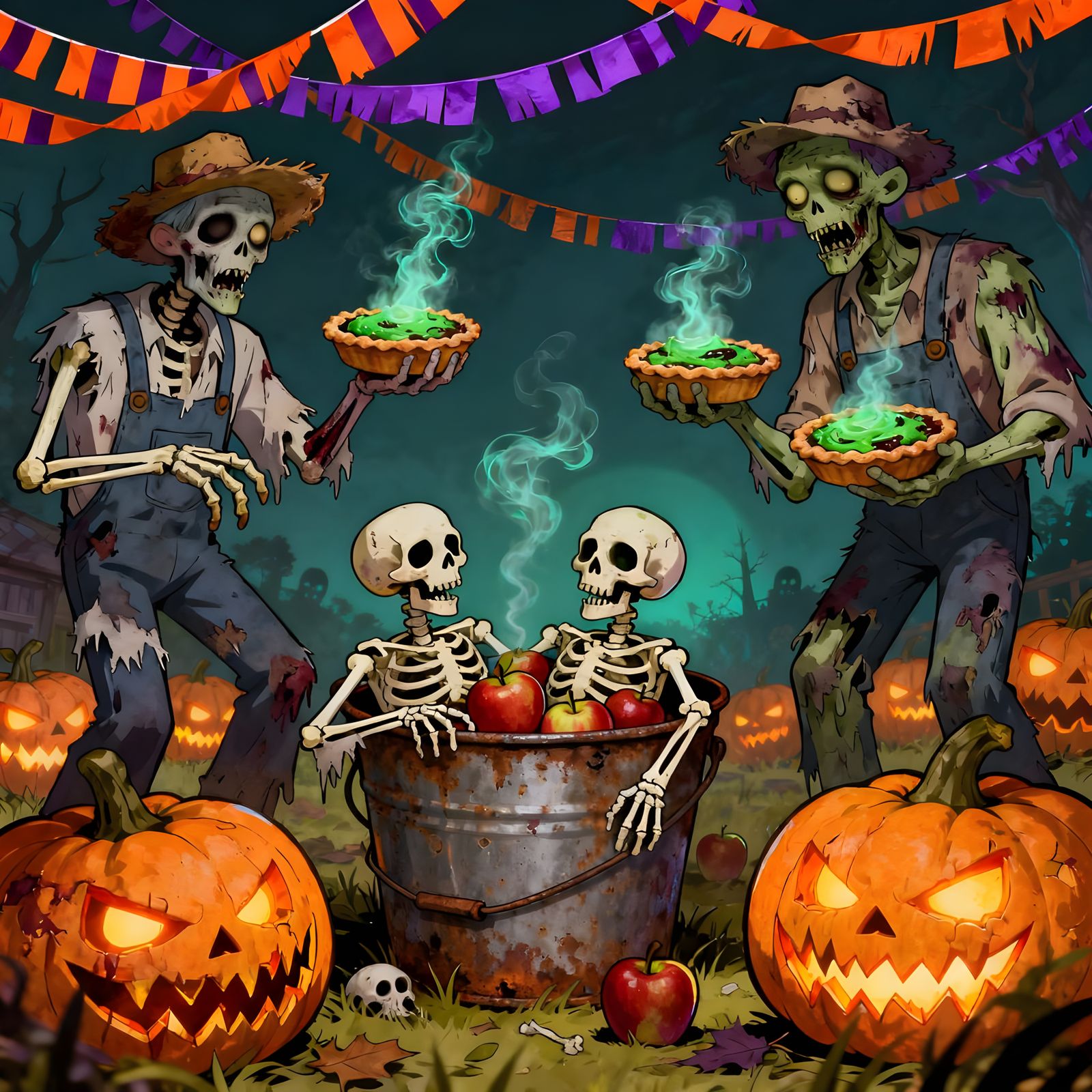 Spooky Harvest Festival Gone Wrong in Cartoon Style