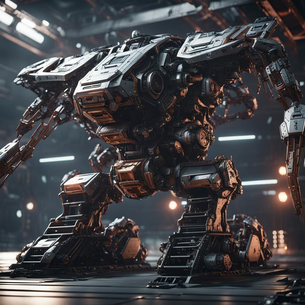 Futuristic Sci-Fi Warship with Intricate Mech Details