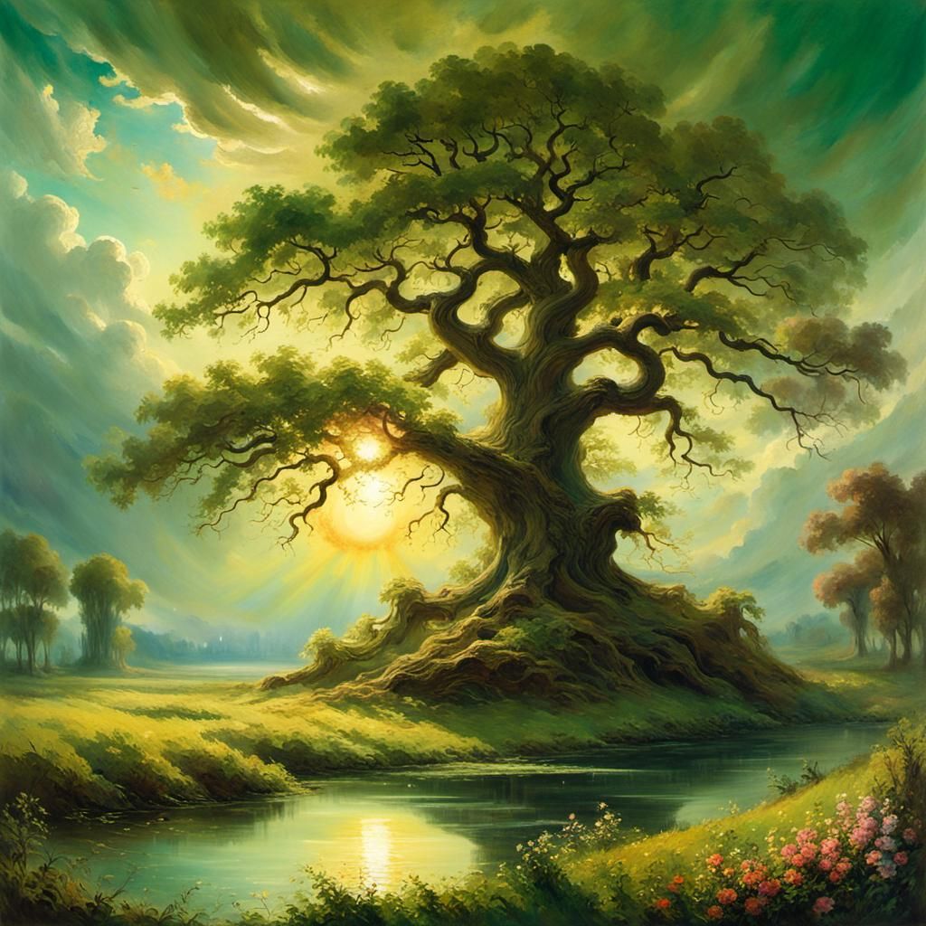 Ancient Oak Tree in Romantic Naturalism Style