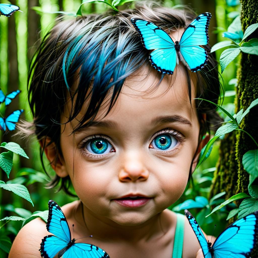 Baby in Fairy Forest Chasing Butterfly