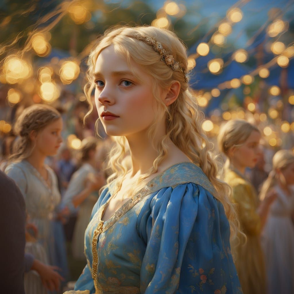 Renaissance Girl in Blue Dress at Festival